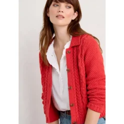 Seasalt Cornwall Forest Ridge Cable Knit Collared Cardigan | Women Knitwear