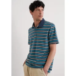 Seasalt Cornwall Men's Ballan Stripe Polo in GOTS-Certified Organic Cotton Jersey | Tops & T-shirts